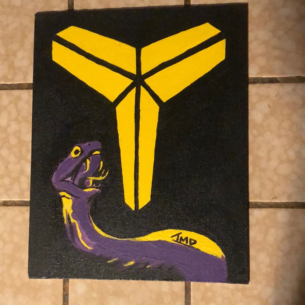 Kobe Bryant black mamba painting in Lakers colors